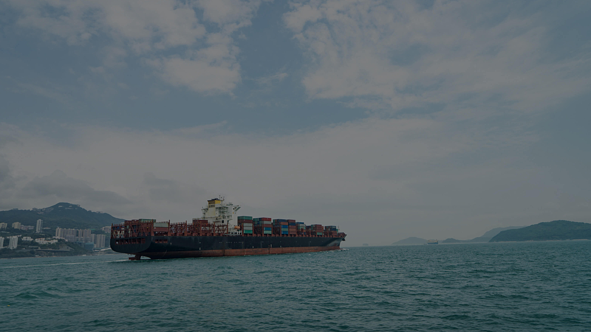Ocean going container vessel leaving port.